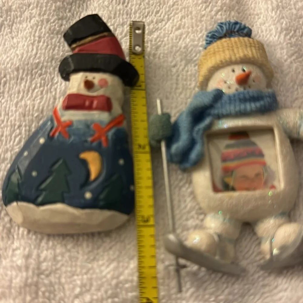 magnet snowman one is also a photo holder Holiday decor refrigerator decor 2 pcs